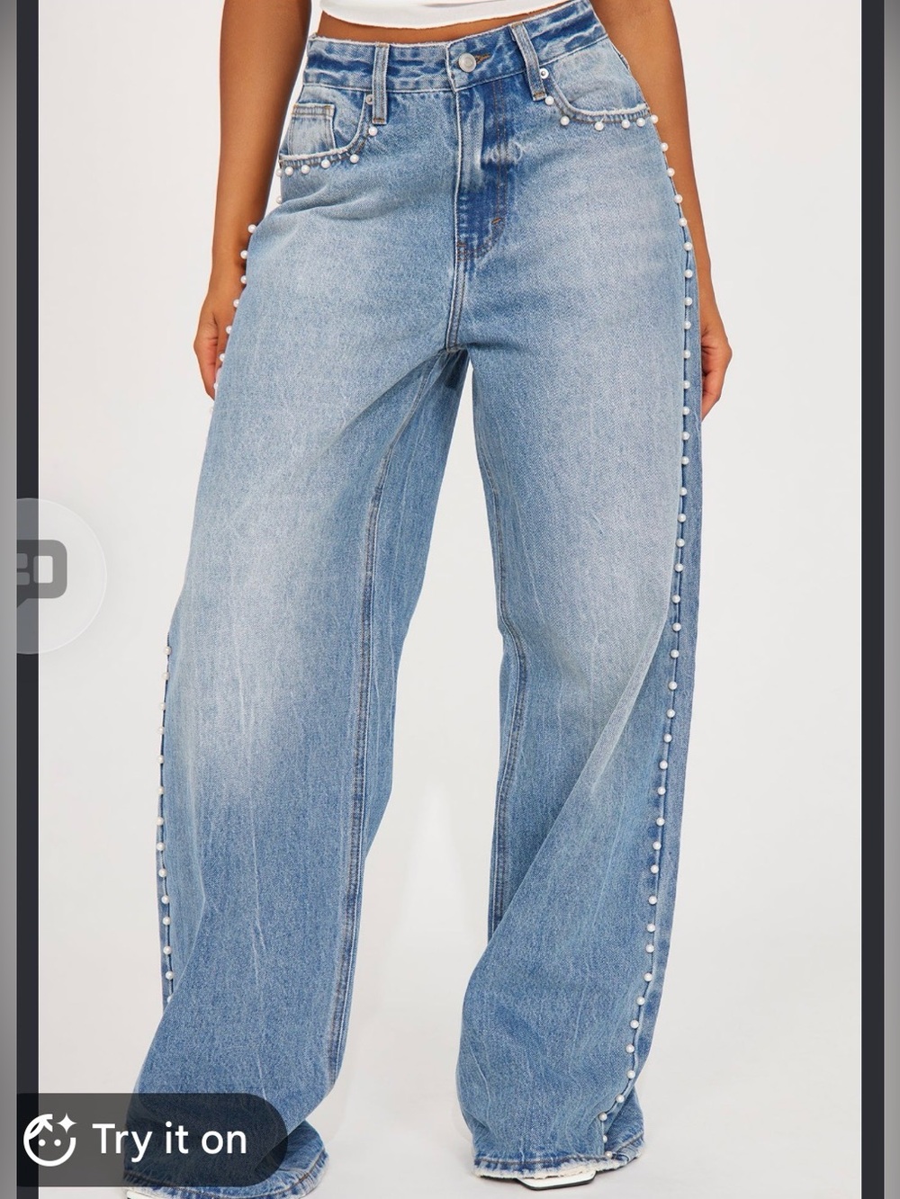 Women's Plus Size DAZY Pearl Beaded Loose Straight Leg Denim